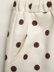 SHEIN 青少年女孩休閒波點印花連帽寬鬆衛衣與運動褲2件套，秋冬款 - 黃色 - 查看 7