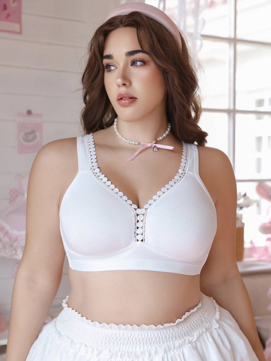 Crystal Vow 1pc Plus Size Wireless Bra - White - View 1