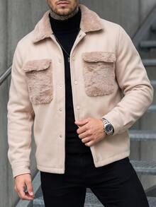 Manfinity CasualCool Jaket Wol Kasual Pria dengan Kerah untuk Pemakaian Sehari-hari - Krem - View 5