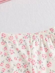 SHEIN 嬰兒幼兒休閒日常可愛運動衫套裝，附3D鉤編花朵、粉色花朵印花、清爽俏皮上衣、針織內搭褲，女嬰秋季服飾 - 淺粉色 - 查看 8