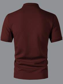 Manfinity Homme 男士正式純色極簡日常短袖紋理棕色 Polo 衫 - 紅色 - 查看 2