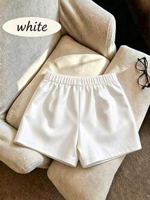 GlowEve CURVE Plus Size Women's Solid Color PU Leather Fashion Versatile Daily Casual Shorts - White - View 2