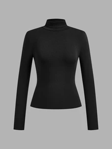 SHEIN Essnce 95%棉 4件組女款休閒極簡純色高領T恤，女款秋冬服飾，2000年代風格，Y2K，女款通勤穿搭，性感，鄉村風，時尚，基礎款，女款西式風格穿搭，度假穿搭，返校舞會，感恩節，萬聖節，聖誕節 - 彩色 - 查看 6