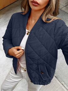 Louniche Women's Solid Color Casual Minimalist Versatile Daily Long Sleeve Jacket Everyday Travel Fall - Navy Blue - View 7