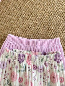 SHEIN 2 Sets Toddler Girl Top And Pants Sweet Pink Lavender Floral Ruffle Ribbed Long Sleeve Crew Neck Regular Holiday Party Spring - Purple - View 5