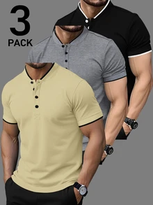 Manfinity Homme Men's 3pcs Casual Commuting Polo Shirt With Contrast Trim , Summer, Formal - Multicolor - View 1