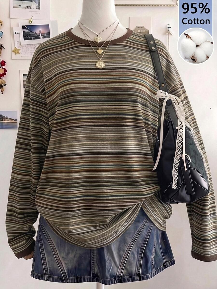 SHEIN EZwear 95% Cotton Women's Casual Oversize Long Sleeve T-Shirt ...