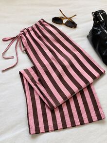 SHEIN EZwear 女款條紋休閒日常穿著長褲 - 彩色 - 查看 7
