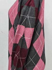 EMERY ROSE Women's Rhombus Pattern Asymmetric Shoulder Casual Daily Sweater - Multicolor - View 5
