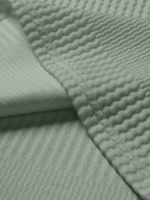 Manfinity Homme Kaos Rajut Jacquard Pria Warna Polos dengan Kerah dan Manset Bertekstur. - Hijau - View 6