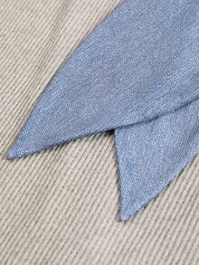 Weeklong Plus Size DenimLook Tie Collar Ribbed Brushed Casual Long Sleeve Top - Grey - View 7