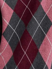 EMERY ROSE Women's Rhombus Pattern Asymmetric Shoulder Casual Daily Sweater - Multicolor - View 7
