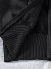 SHEIN Tween Girl 童女復古印花連帽運動套裝，短版拉鍊連帽外套 + 喇叭褲，休閒 2 件套春秋冬穿搭 - 黑色 - 查看 8