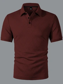 Manfinity Homme 男士正式純色極簡日常短袖紋理棕色 Polo 衫 - 紅色 - 查看 4