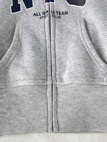 SHEIN Tween Girl 兒童 NYC 城市印花運動衫與喇叭褲 2 件套，灰色拉鍊連帽衫與運動褲休閒套裝 - 淺灰色 - 查看 4