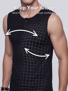 TekDrob Anti-Odor & 4-Way Stretch Modal Henley Tank Top With Soft Touch - Black - View 3