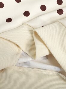 SHEIN 青少年女孩休閒波點印花連帽寬鬆衛衣與運動褲2件套，秋冬款 - 黃色 - 查看 6