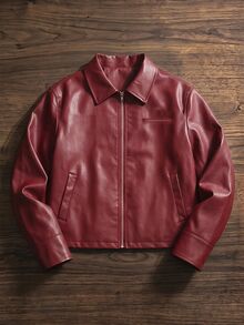 SWAVVY Men's Elegant Zipper Long Sleeve PU Material Jacket - Burgundy - View 1