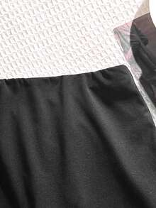 SHEIN Tween女孩黑色低腰裙附內建短褲，休閒純色低腰迷你裙，秋冬款 - 黑色 - 查看 4