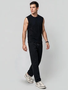TekDrob Anti-Odor & 4-Way Stretch Modal Henley Tank Top With Soft Touch - Black - View 7