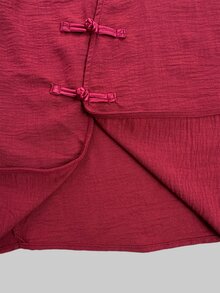 Breezaya بلوزة نسائية أنيقة بأسلوب العطلات بأزرار على شكل ضفدع وأكمام طويلة - عنابي اللون - مشاهدة 6