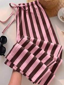 SHEIN EZwear 女款條紋休閒日常穿著長褲 - 彩色 - 查看 1
