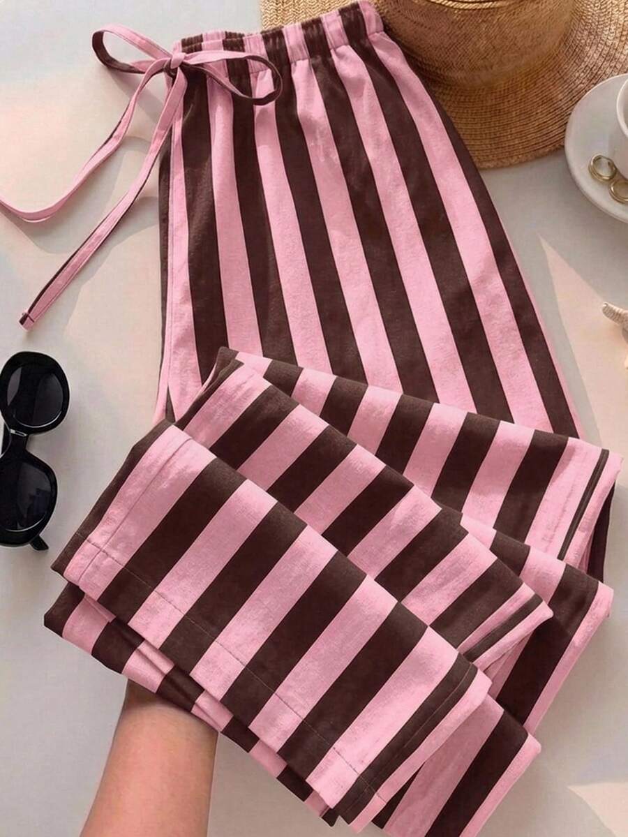 SHEIN EZwear 女款條紋休閒日常穿著長褲 - 彩色 - 查看 1