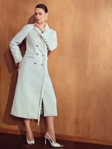 MOTF PREMIUM WOMEN'S LONG DOUBLE-BREASTED WAIST OVERCOAT WITH TASSELS - Beige - View 7