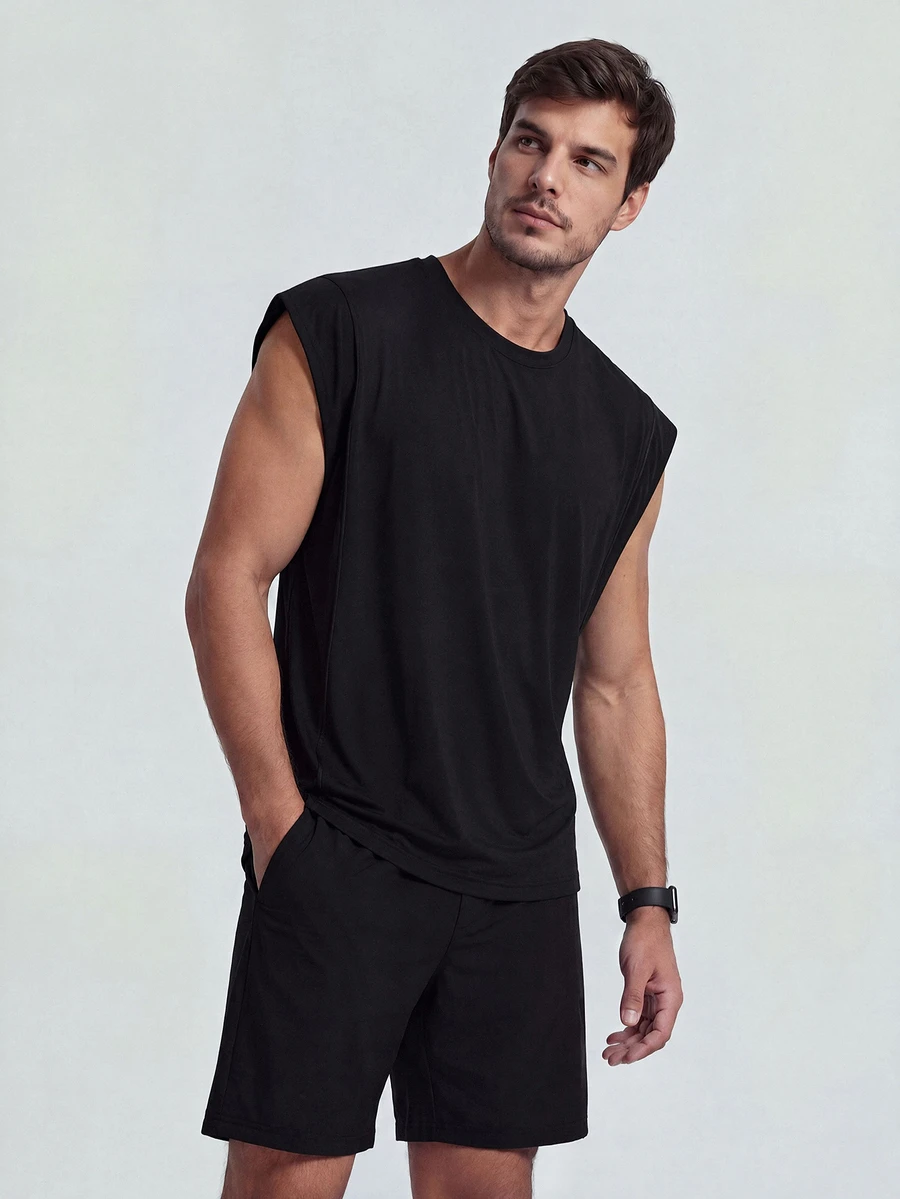 TekDrob Anti-Wrinkle Relaxed Seamed Tank Top With Soft Touch And 4-Way Stretch - Black - View 1