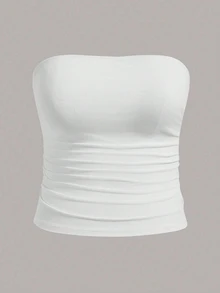 Calvaya Plus Size Women's Ruched Casual Daily Wear Tube Top - Brown - View 3