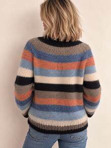 Weeklong Atasan Sweater Rajut Longgar Leher Bulat Minimalis Kasual Serbaguna Retro Warna Blok Warna untuk Wanita Ukuran Besar Musim Gugur/Dingin - MultiWarna - View 2