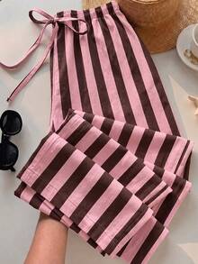 SHEIN EZwear 女款條紋休閒日常穿著長褲 - 彩色 - 查看 3
