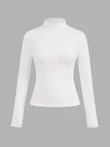 SHEIN EZwear 95%棉 2件組女款休閒修身長袖T恤，女款秋冬服飾，2000年代風格，Y2K，女款通勤穿搭，性感，鄉村風，時尚，基礎款，女款西式風格穿搭，度假穿搭，返校，感恩節，萬聖節，聖誕節，新年 - 黑與白 - 查看 5