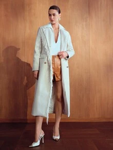 MOTF PREMIUM WOMEN'S LONG DOUBLE-BREASTED WAIST OVERCOAT WITH TASSELS - Beige - View 4