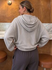 Easura Plus Size Women's 2 In 1 Patchwork Casual Daily Hooded T-Shirt - Apricot - View 2