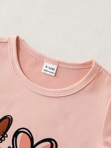 SHEIN Souflis 6件組女嬰時尚豹紋愛心字母長袖上衣與鬆緊腰長褲套裝，休閒日常穿著，春/秋季，多件套裝 - 彩色 - 查看 3