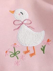 SHEIN 嬰兒幼兒休閒日常可愛運動衫套裝，附3D鉤編花朵、粉色花朵印花、清爽俏皮上衣、針織內搭褲，女嬰秋季服飾 - 淺粉色 - 查看 6
