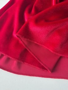 SHEIN 青少年女孩聖誕天鵝絨掛脖洋裝 奢華紅色A字裙 假日公主風百褶喇叭派對洋裝 附優雅珍珠珠飾飾邊 - 紅色 - 查看 5