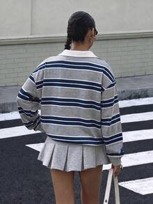 Muchica Women's Striped Casual Daily Long Sleeve Sweatshirt - Multicolor - View 2