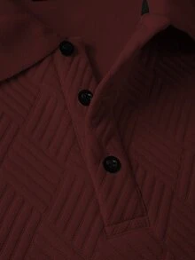 Manfinity Homme 男士正式純色極簡日常短袖紋理棕色 Polo 衫 - 紅色 - 查看 6