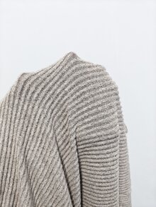 Weeklong Plus Size Women Heather Grey Ribbed Knit V-Neck Long Sleeve Top, Back Cutout With Black Satin Bow Decor,Relaxed Drop Shoulder Casual Daily Sweater Tee - Light Grey - View 7