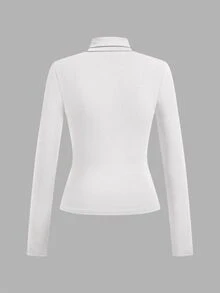 SHEIN Essnce 95%棉 4件組女款休閒極簡純色高領T恤，女款秋冬服飾，2000年代風格，Y2K，女款通勤穿搭，性感，鄉村風，時尚，基礎款，女款西式風格穿搭，度假穿搭，返校舞會，感恩節，萬聖節，聖誕節 - 彩色 - 查看 10