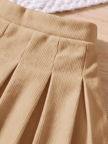 SHEIN 女童時尚百搭梭織純色百褶修身休閒裙 - 卡其色 - 查看 3