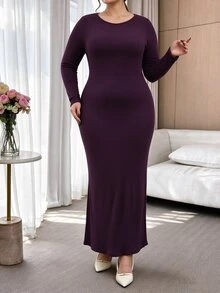 Modelyn Dark Red Pullover Top With Long Sleeve Fitted Dress, Elegant Fashionable Lady Style, Romantic Lace Patchwork, Versatile Plus Size 2 Pieces Set - Red Violet - View 5