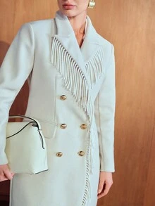 MOTF PREMIUM WOMEN'S LONG DOUBLE-BREASTED WAIST OVERCOAT WITH TASSELS - Beige - View 1