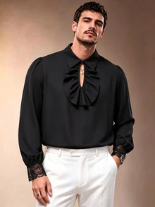 ZURIURI Plus Size Men's Solid Color Casual Versatile Daily Wear Shirt - Black - View 8
