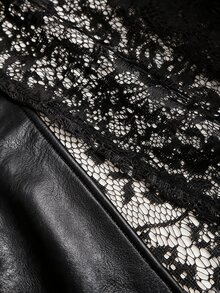 Sweetra Women's Spring/Summer Black Asymmetrical Cut-Out Lace Patchwork Blazer Dress, Slimming Mid-Length - Black - View 5