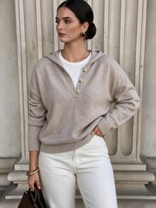 Easura Plus Size Women's 2 In 1 Patchwork Casual Daily Hooded T-Shirt - Apricot - View 7