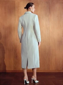 MOTF PREMIUM WOMEN'S LONG DOUBLE-BREASTED WAIST OVERCOAT WITH TASSELS - Beige - View 3