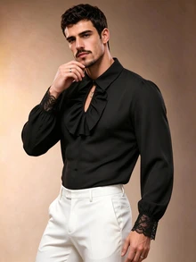 ZURIURI Plus Size Men's Solid Color Casual Versatile Daily Wear Shirt - Black - View 5
